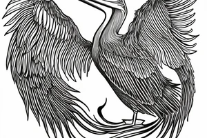 Long simple pelican with open wings tattoo idea
