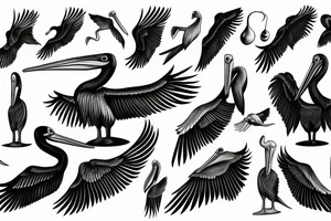 Long simple pelican with open wings tattoo idea
