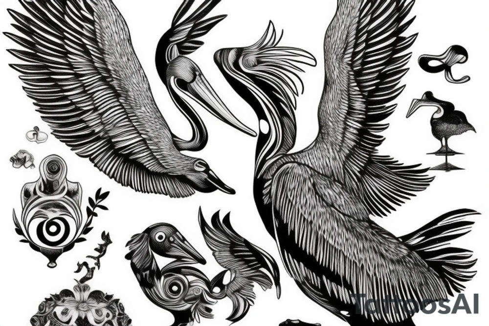 Long pelican with open wings big tattoo idea