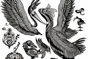 Long pelican with open wings big tattoo idea