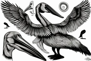 Long pelican with open wings big tattoo idea