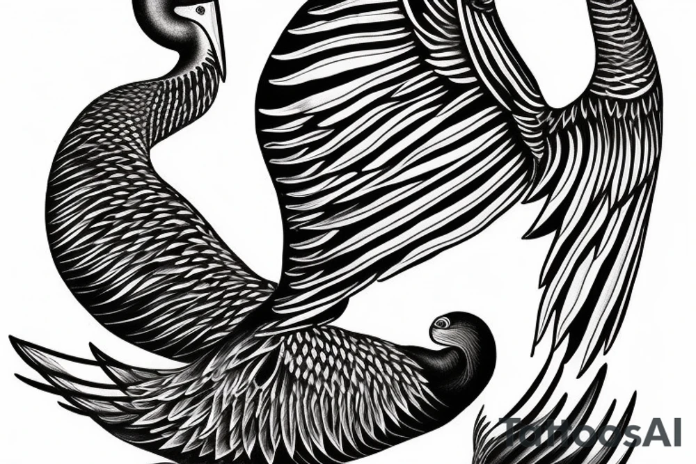 Long pelican with open wings tattoo idea
