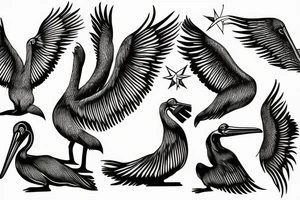 Long pelican with open wings tattoo idea