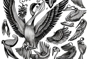 Long pelican with open wings tattoo idea