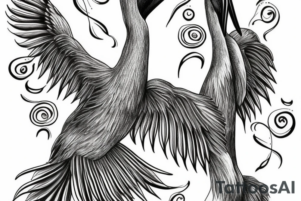 Long pelican with open wings tattoo idea