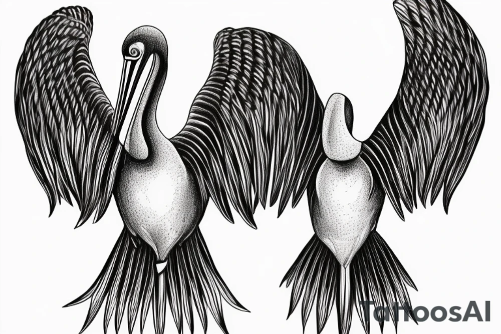 Long pelican with open wings tattoo idea