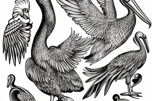 Long pelican with open wings tattoo idea