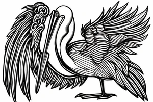 Long and big pelican with open wings tattoo idea