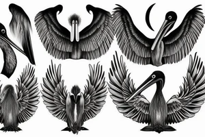 Long and big pelican with open wings tattoo idea