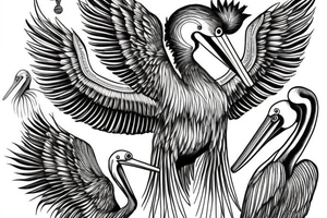 Long and big pelican with open wings tattoo idea