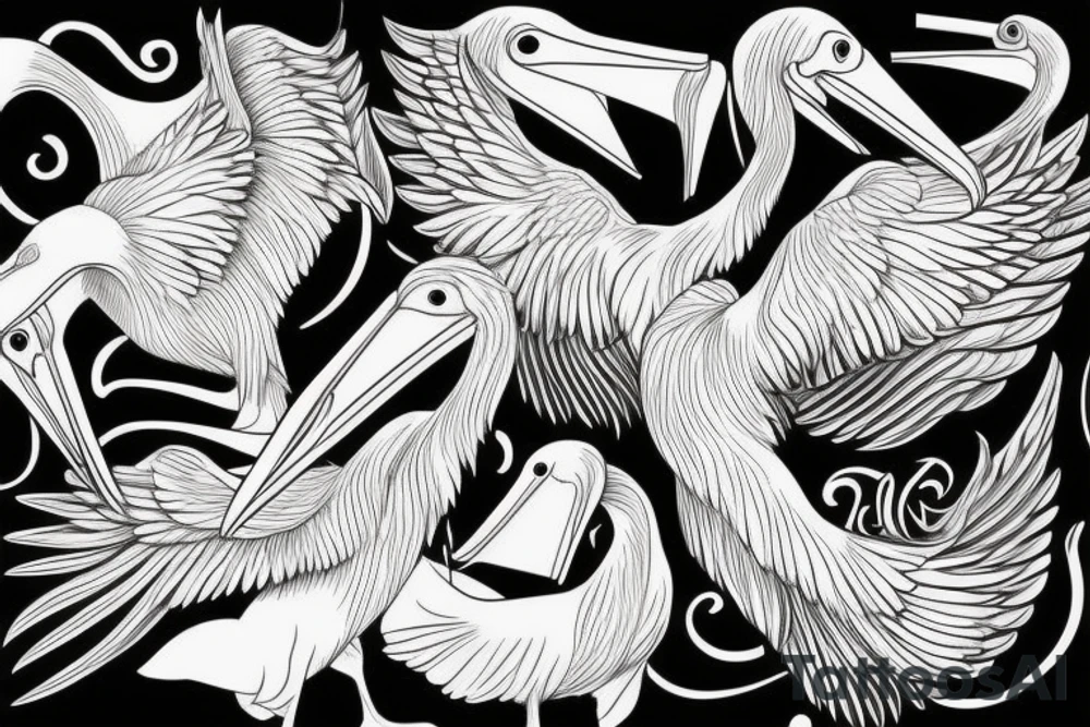 Long and big pelican with open wings tattoo idea