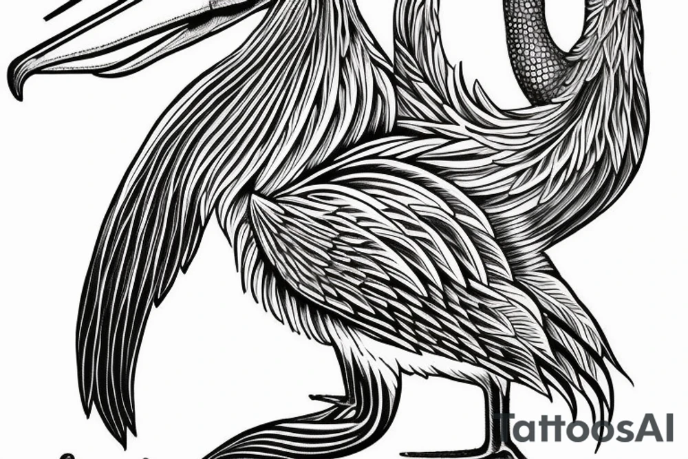 Long and big pelican with open wings tattoo idea