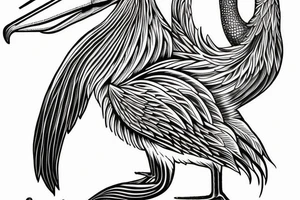 Long and big pelican with open wings tattoo idea