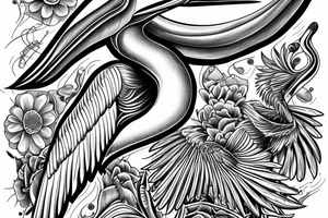 Long and big detailed pelican with open wings tattoo idea