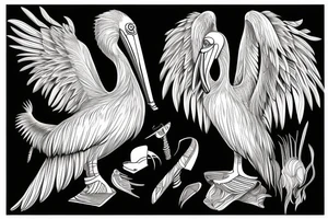 Long and big detailed pelican with open wings tattoo idea