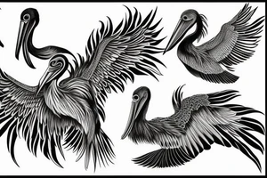 Long and big detailed pelican with open wings tattoo idea