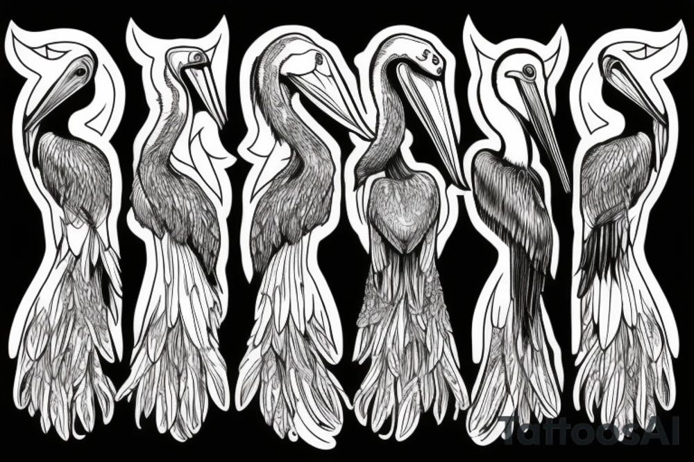 Long and big modern pelican with open wings tattoo idea