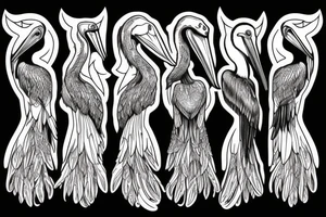 Long and big modern pelican with open wings tattoo idea