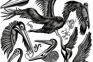 Long and big modern pelican with open wings tattoo idea