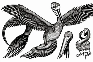 Long and big old pelican with open wings tattoo idea