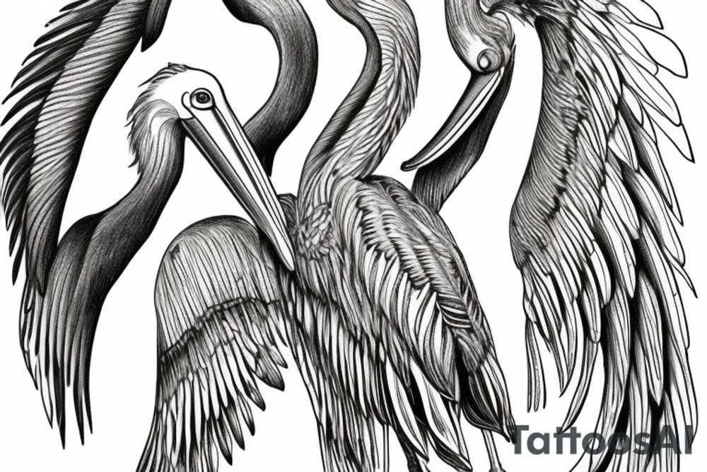 Long and big old pelican with open wings tattoo idea