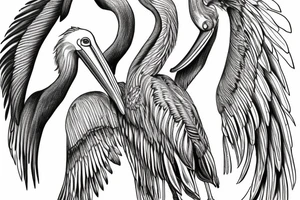 Long and big old pelican with open wings tattoo idea