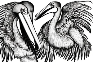 Long and big old pelican with open wings tattoo idea