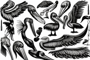 Long and big pelican with open wings tattoo idea