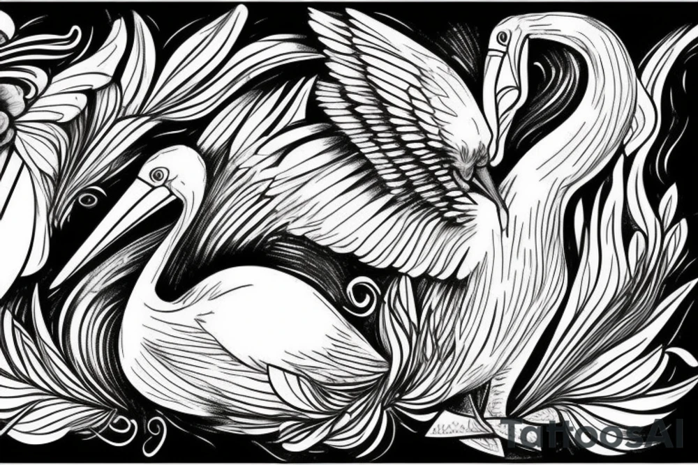 Long pelican with open wings tattoo idea