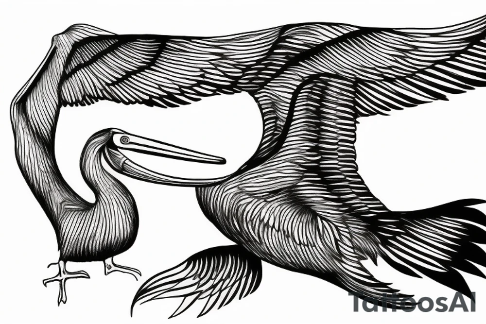 Long pelican with open wings tattoo idea