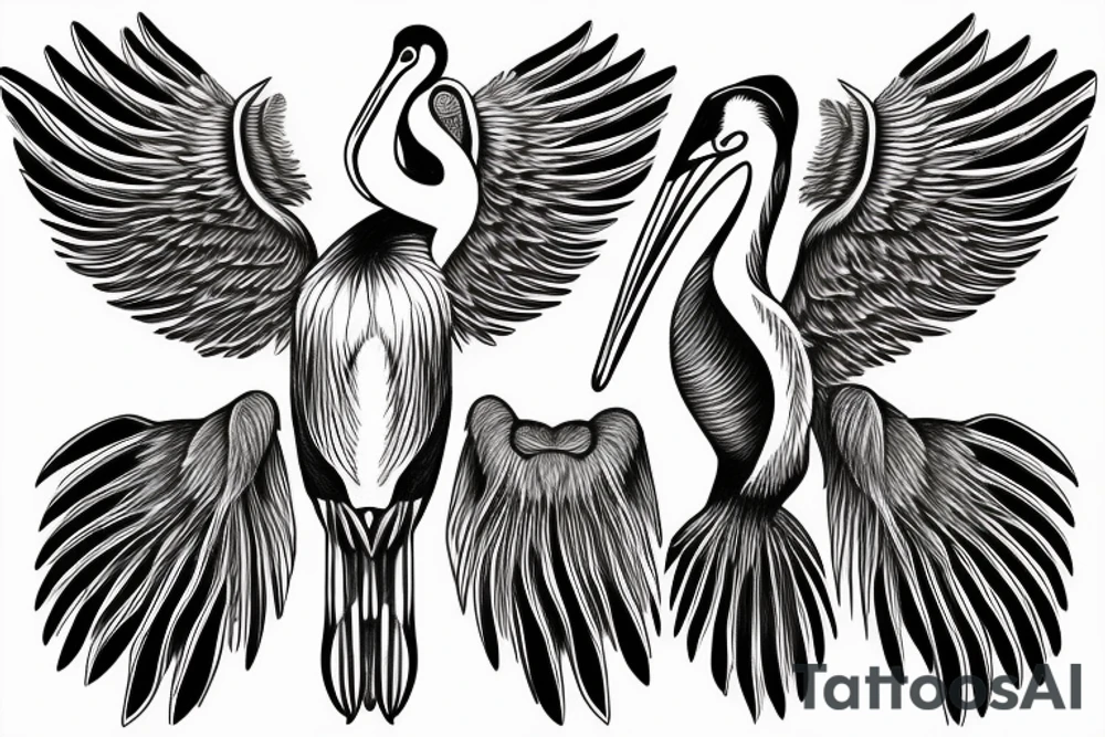 Long pelican with open wings tattoo idea