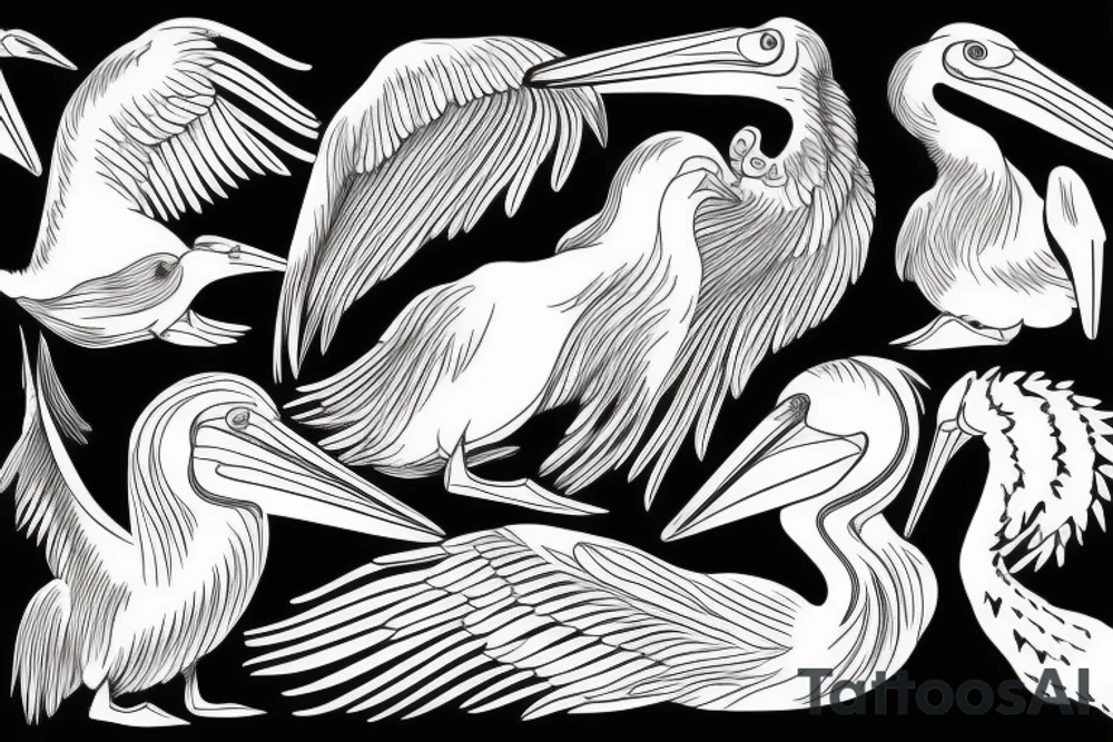 Long pelican with open wings tattoo idea