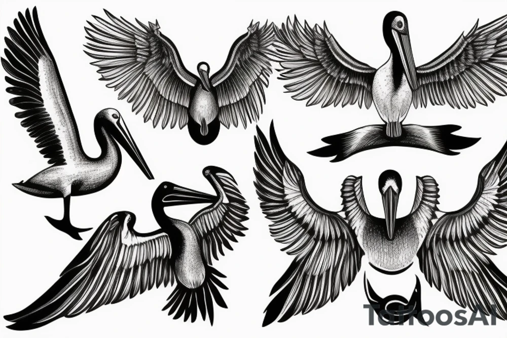 Long pelican with open wings tattoo idea