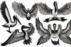 Long pelican with open wings tattoo idea
