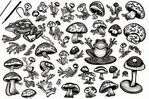 A frog sitting on a mushroom and crocheting tattoo idea