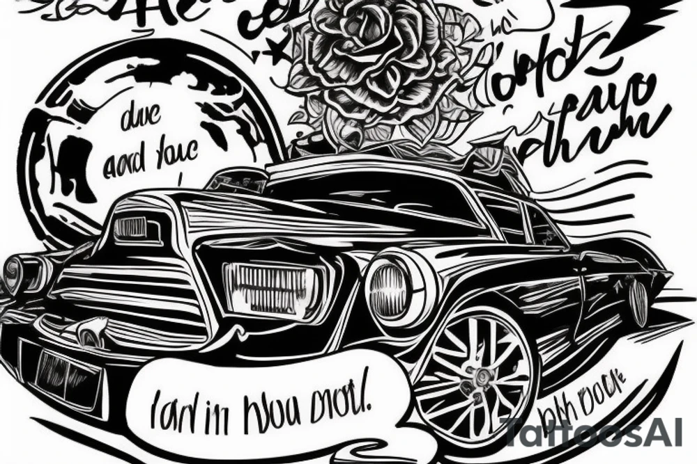 simple car in the sunset with a quote tattoo idea