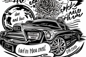 simple car in the sunset with a quote tattoo idea