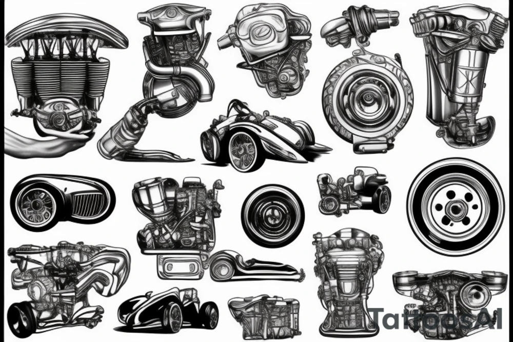 race car piston engine tattoo idea