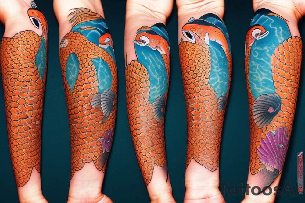Bigfoot and koi fish tattoo idea