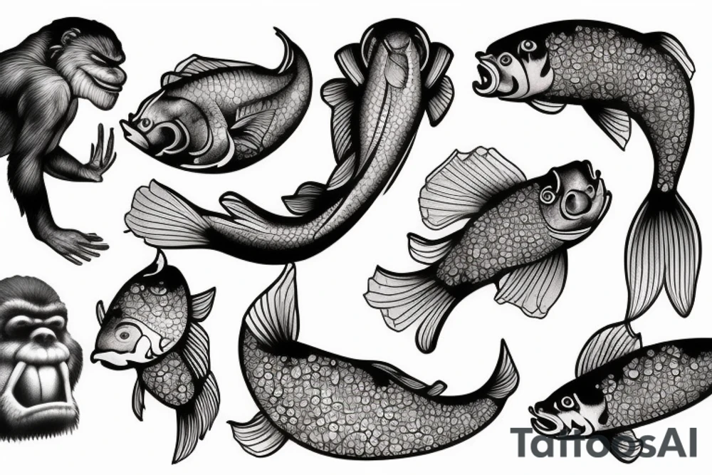 Bigfoot and koi fish tattoo idea