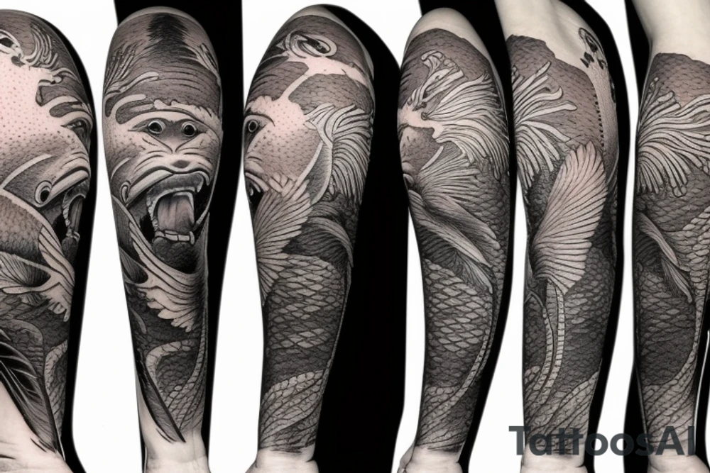 Bigfoot and koi fish tattoo idea
