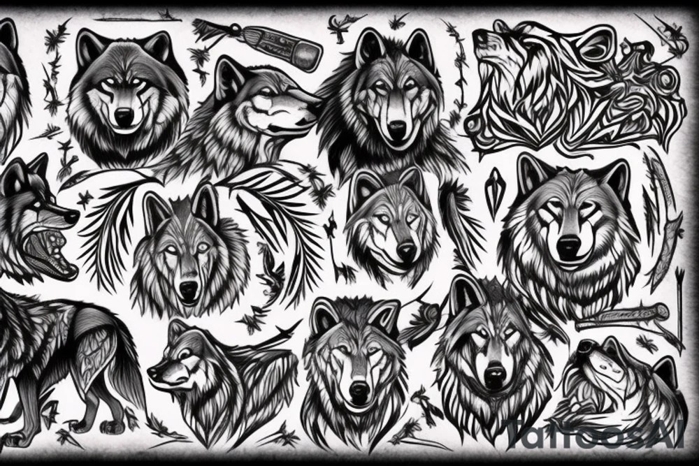 2 big wolves, one medium wolf, and a cub tattoo idea