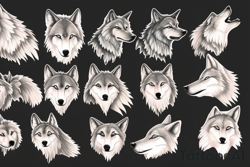 Wolf family howling tattoo idea