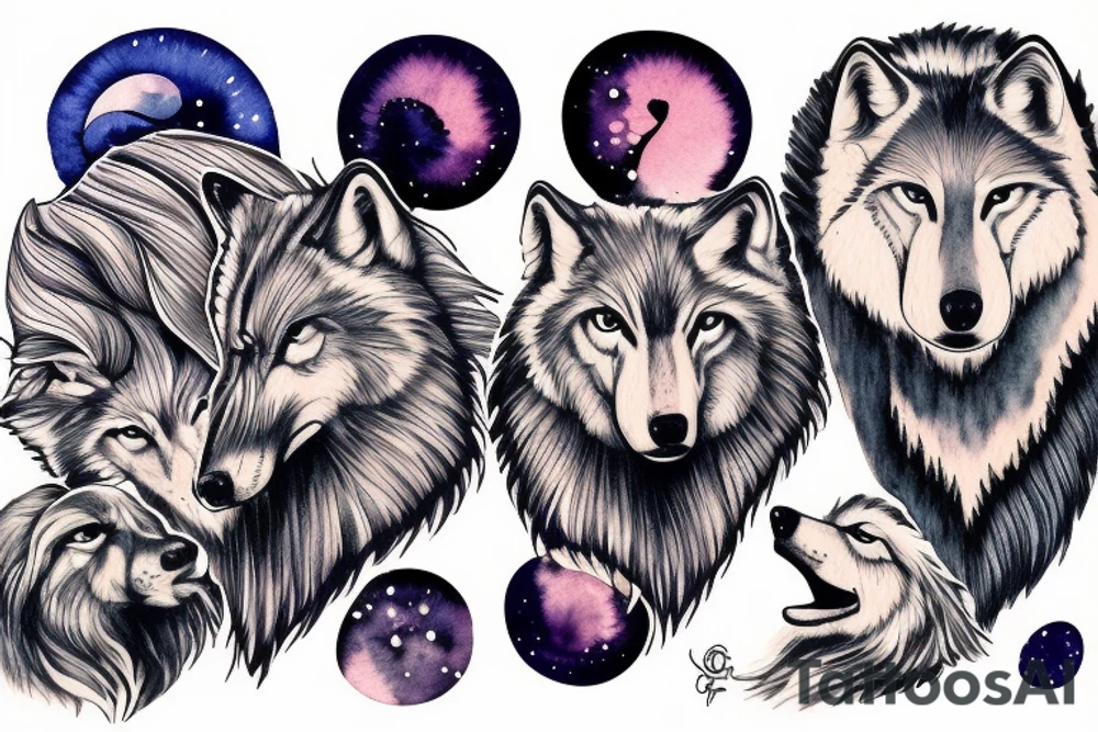 Wolf family howling at the moon tattoo idea