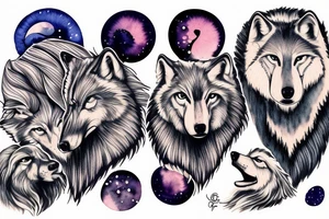 Wolf family howling at the moon tattoo idea