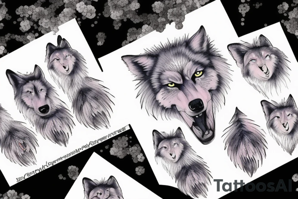 Wolf family howling at the moon tattoo idea