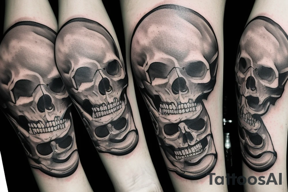 bicep tattoo - image of a skull with a clock or hourglass behind it, symbolizing the fleeting nature of time and the inevitability of death. Also incorporate a script or quote that is a reminder of the concept of memento mori, such as "Carpe Diem" or "Memento Mori" tattoo idea