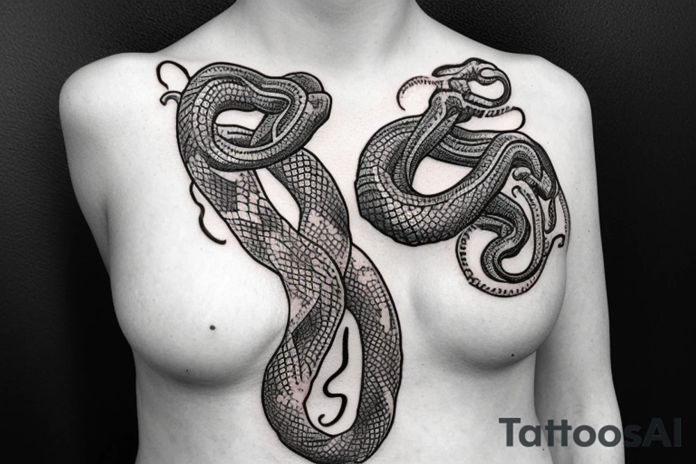 Dainty, boho snake tattoo for a torso tattoo idea