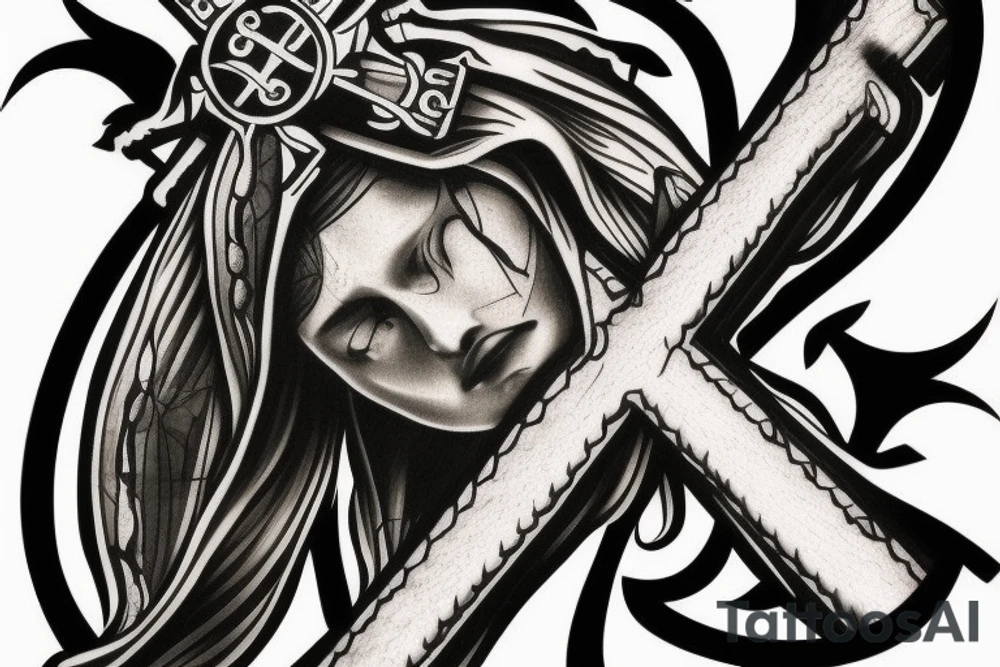 Cross with Jesus head tattoo idea