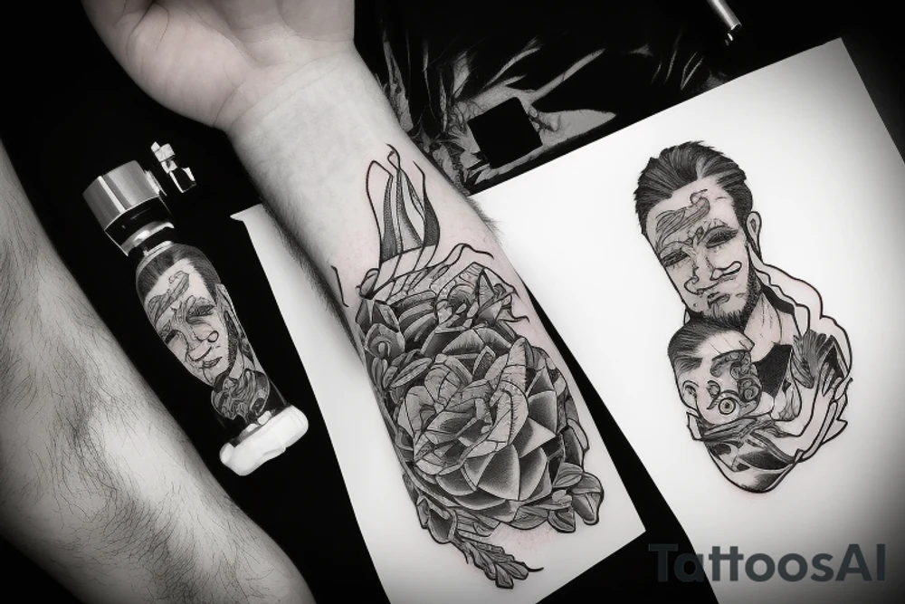 Father and son working together tattoo idea